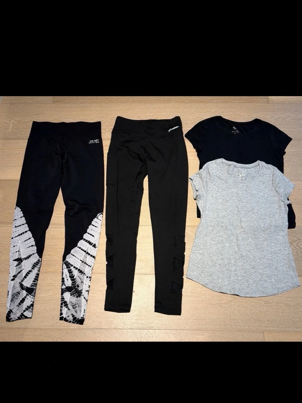 Bundle girls justice leggings black size 12 and 2 justice t shirts size 10